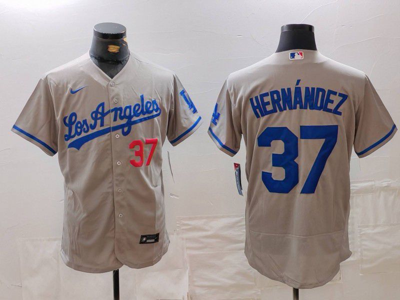 Men Los Angeles Dodgers #37 Hernandez Grey Nike Elite 2024 MLB Jersey style 7269